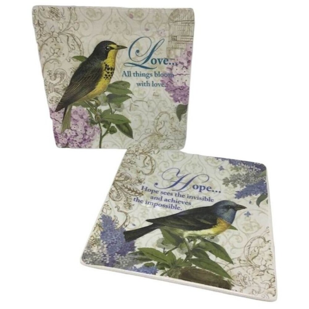 Cracker Barrel Nature's Garden Bird Plates Love Hope Decorative Flowers Square 2
